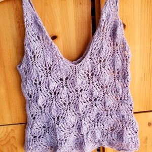 Handknit Lilac Lacy Cropped Tank. Size small.